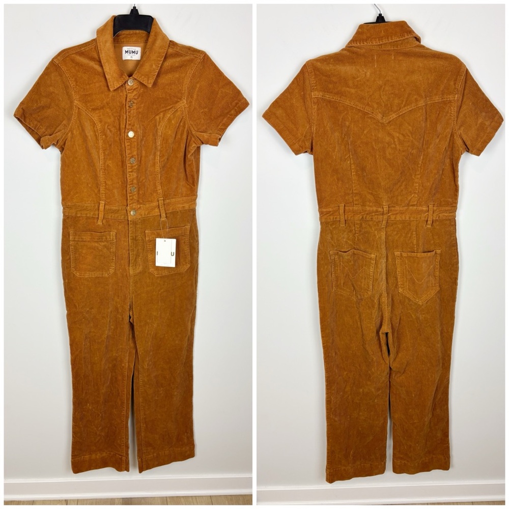 Show Me Your MuMu Cropped Everhart Jumpsuit in Camel Corduroy Size XL - Picture 2 of 11